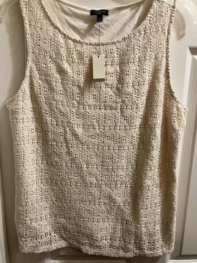 Talbots Cream Crochet Overlay Sleeveless Tank